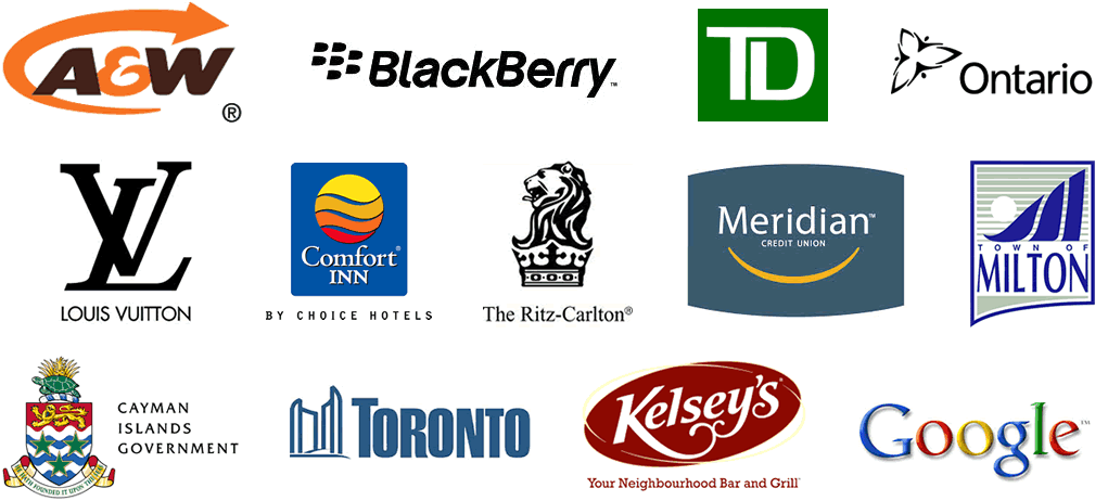 Blackberry, TD Canada Trust, Government of Ontario, Ritz Carlton, Cayman Islands and more.